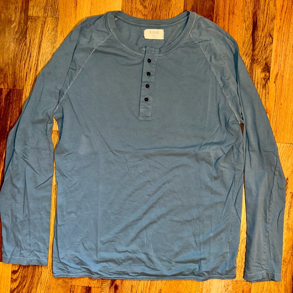 M.Singer Men's Long Sleeve Buttoned Tee - Blue